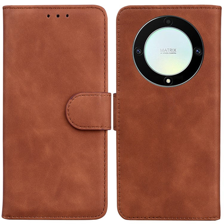For Honor X40 5G / X9a 5G / Magic5 Lite 5G PU Leather Wallet Cover Solid Color Flip Stand Phone Case - Brown