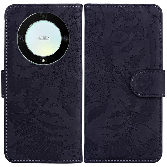 Flip Wallet Case for Honor X40 5G / X9a 5G / Magic5 Lite 5G , PU Leather Tiger Pattern Imprinted Stand Phone Cover - Black