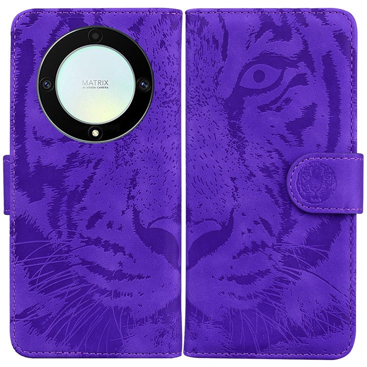 Flip Wallet Case for Honor X40 5G / X9a 5G / Magic5 Lite 5G , PU Leather Tiger Pattern Imprinted Stand Phone Cover - Purple