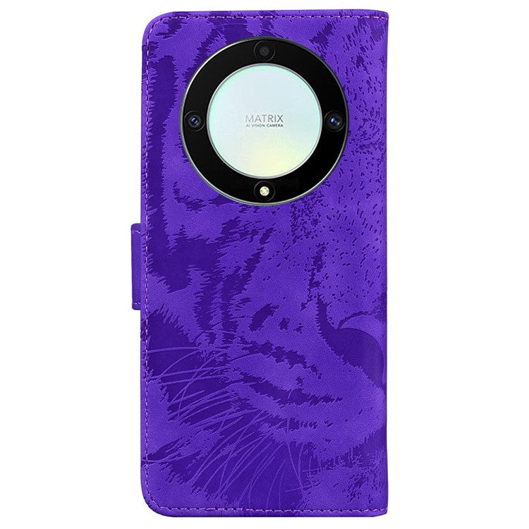 Flip Wallet Case for Honor X40 5G / X9a 5G / Magic5 Lite 5G , PU Leather Tiger Pattern Imprinted Stand Phone Cover - Purple