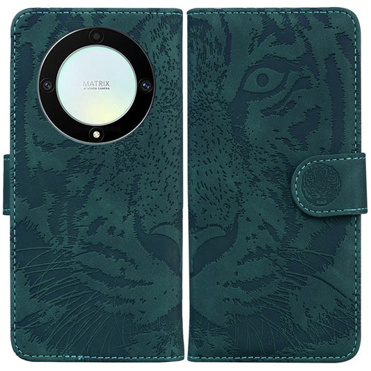 Flip Wallet Case for Honor X40 5G / X9a 5G / Magic5 Lite 5G , PU Leather Tiger Pattern Imprinted Stand Phone Cover - Green
