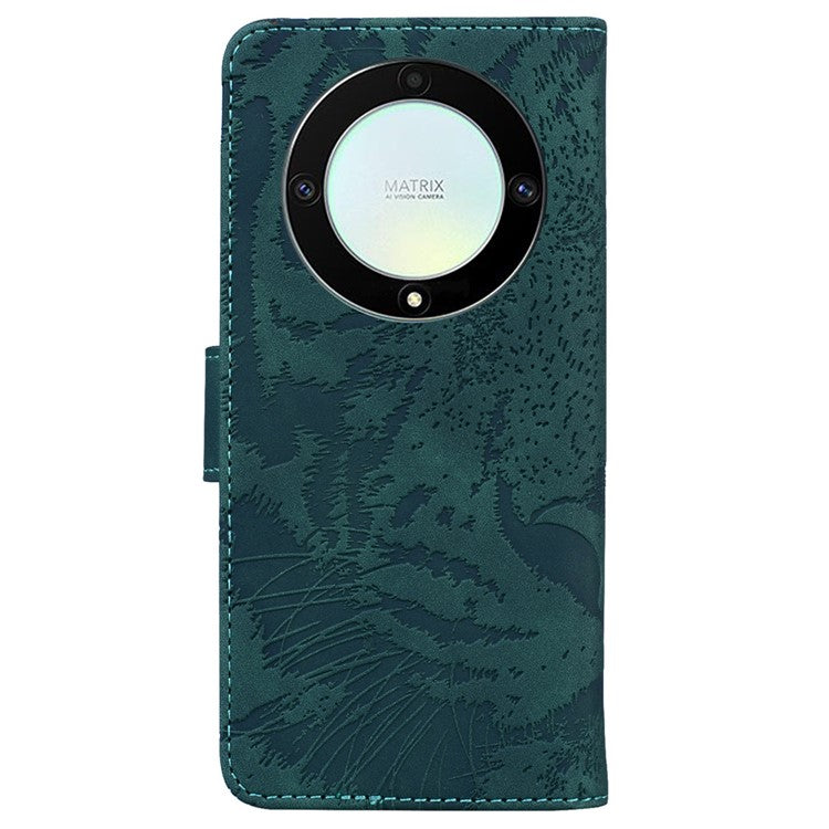 Flip Wallet Case for Honor X40 5G / X9a 5G / Magic5 Lite 5G , PU Leather Tiger Pattern Imprinted Stand Phone Cover - Green