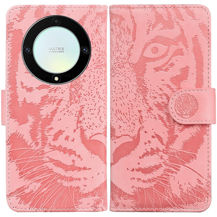 Flip Wallet Case for Honor X40 5G / X9a 5G / Magic5 Lite 5G , PU Leather Tiger Pattern Imprinted Stand Phone Cover - Pink
