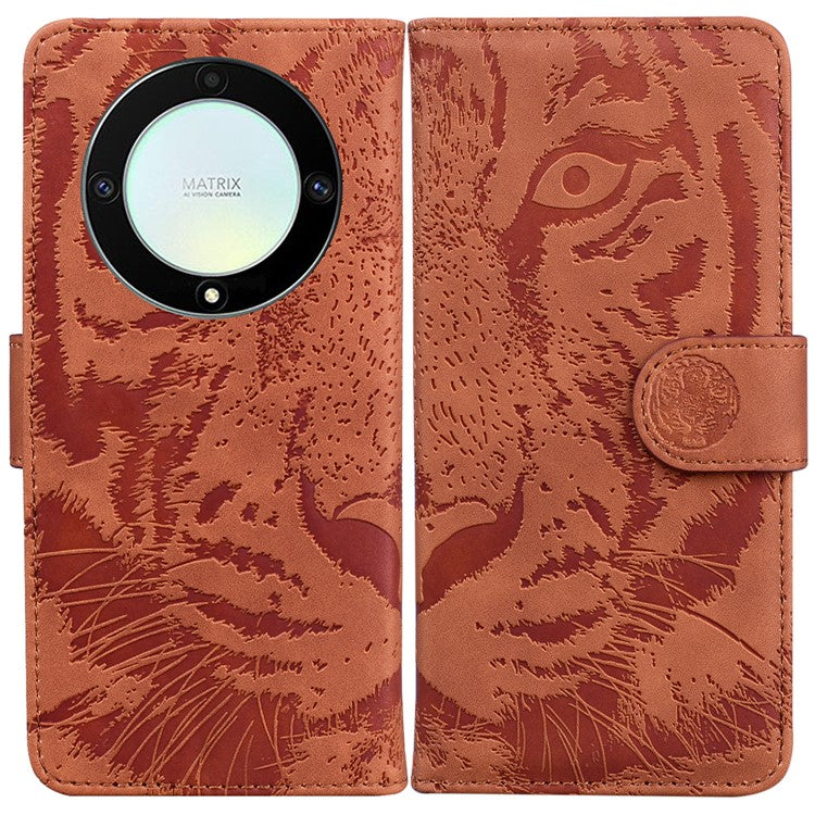 Flip Wallet Case for Honor X40 5G / X9a 5G / Magic5 Lite 5G , PU Leather Tiger Pattern Imprinted Stand Phone Cover - Brown