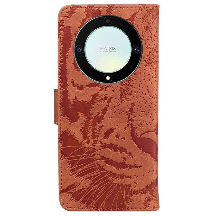 Flip Wallet Case for Honor X40 5G / X9a 5G / Magic5 Lite 5G , PU Leather Tiger Pattern Imprinted Stand Phone Cover - Brown