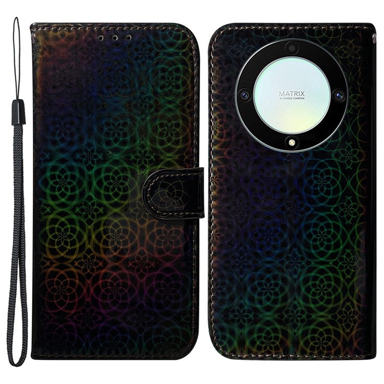 For Honor X40 5G / X9a 5G / Magic5 Lite 5G PU Leather Wallet Cover Dazzling Flower Pattern Flip Stand Phone Case - Black