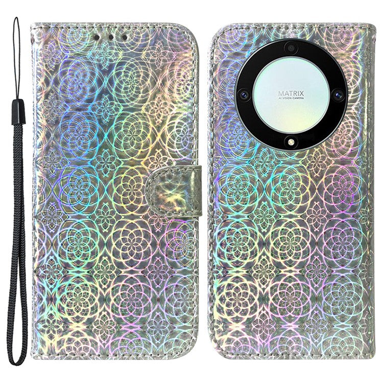 For Honor X40 5G / X9a 5G / Magic5 Lite 5G PU Leather Wallet Cover Dazzling Flower Pattern Flip Stand Phone Case - Grey