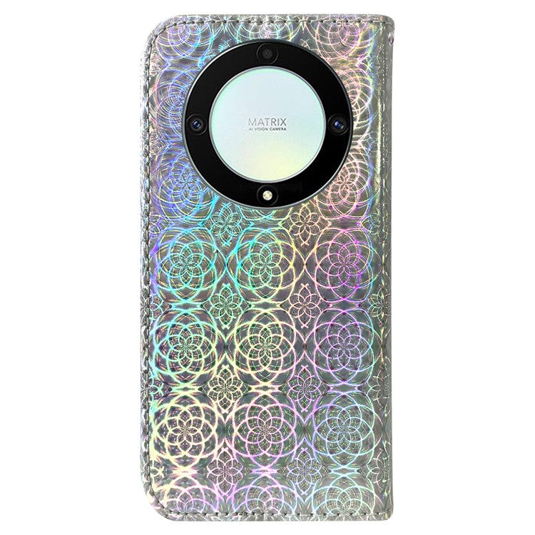 For Honor X40 5G / X9a 5G / Magic5 Lite 5G PU Leather Wallet Cover Dazzling Flower Pattern Flip Stand Phone Case - Grey