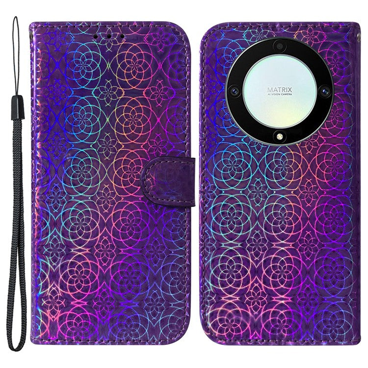 For Honor X40 5G / X9a 5G / Magic5 Lite 5G PU Leather Wallet Cover Dazzling Flower Pattern Flip Stand Phone Case - Purple
