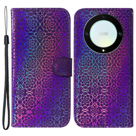 For Honor X40 5G / X9a 5G / Magic5 Lite 5G PU Leather Wallet Cover Dazzling Flower Pattern Flip Stand Phone Case - Purple
