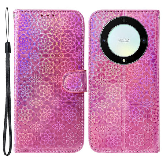 For Honor X40 5G / X9a 5G / Magic5 Lite 5G PU Leather Wallet Cover Dazzling Flower Pattern Flip Stand Phone Case - Pink