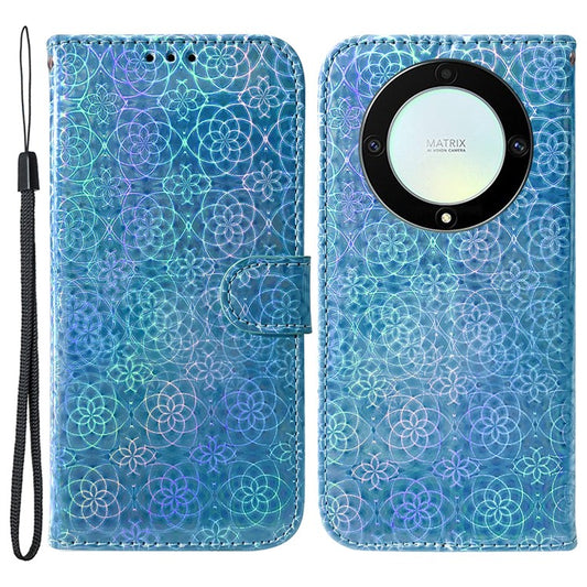 For Honor X40 5G / X9a 5G / Magic5 Lite 5G PU Leather Wallet Cover Dazzling Flower Pattern Flip Stand Phone Case - Blue