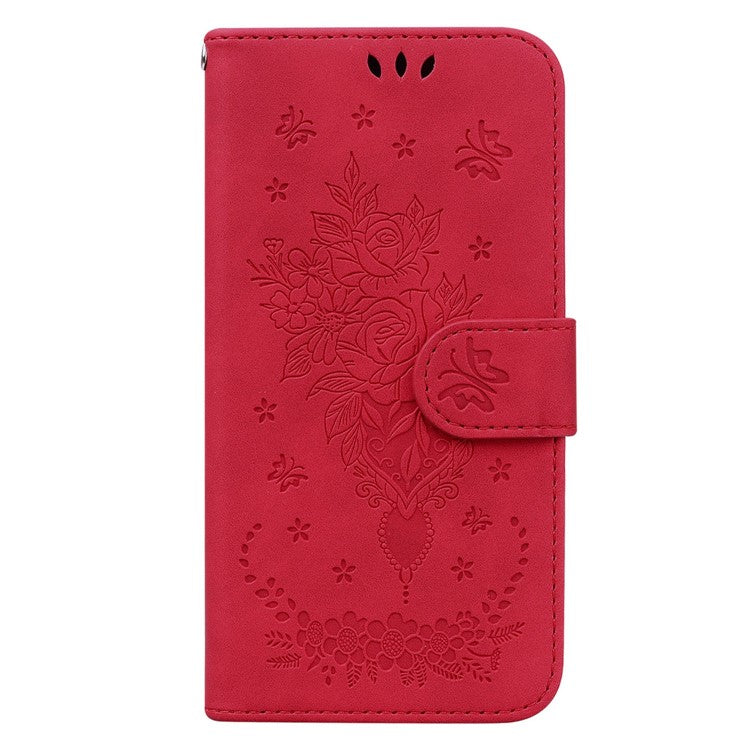 For Honor X40 5G / X9a 5G / Magic5 Lite 5G Leather Wallet Case Rose Butterfly Imprinted Foldable Stand Phone Cover - Red