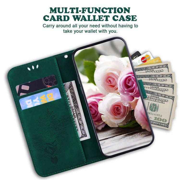 For Honor X40 5G / X9a 5G / Magic5 Lite 5G Leather Wallet Case Rose Butterfly Imprinted Foldable Stand Phone Cover - Green