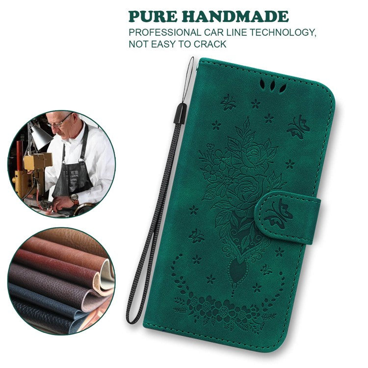 For Honor X40 5G / X9a 5G / Magic5 Lite 5G Leather Wallet Case Rose Butterfly Imprinted Foldable Stand Phone Cover - Green