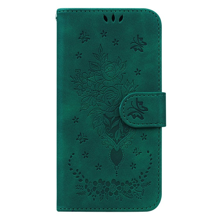 For Honor X40 5G / X9a 5G / Magic5 Lite 5G Leather Wallet Case Rose Butterfly Imprinted Foldable Stand Phone Cover - Green