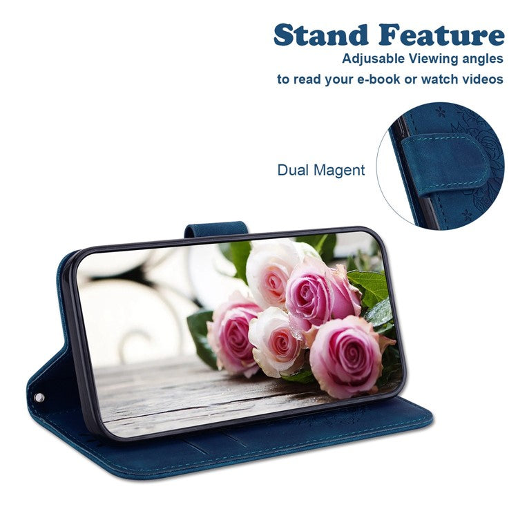For Honor X40 5G / X9a 5G / Magic5 Lite 5G Leather Wallet Case Rose Butterfly Imprinted Foldable Stand Phone Cover - Blue
