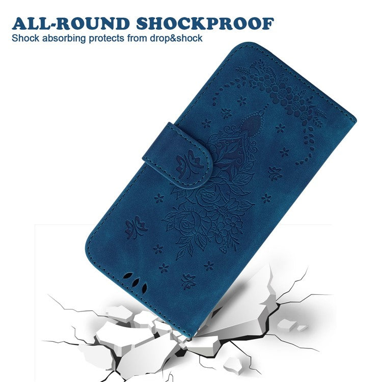 For Honor X40 5G / X9a 5G / Magic5 Lite 5G Leather Wallet Case Rose Butterfly Imprinted Foldable Stand Phone Cover - Blue