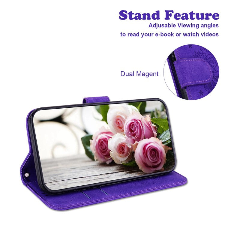 For Honor X40 5G / X9a 5G / Magic5 Lite 5G Leather Wallet Case Rose Butterfly Imprinted Foldable Stand Phone Cover - Purple