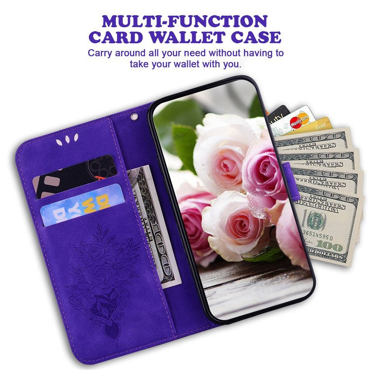 For Honor X40 5G / X9a 5G / Magic5 Lite 5G Leather Wallet Case Rose Butterfly Imprinted Foldable Stand Phone Cover - Purple