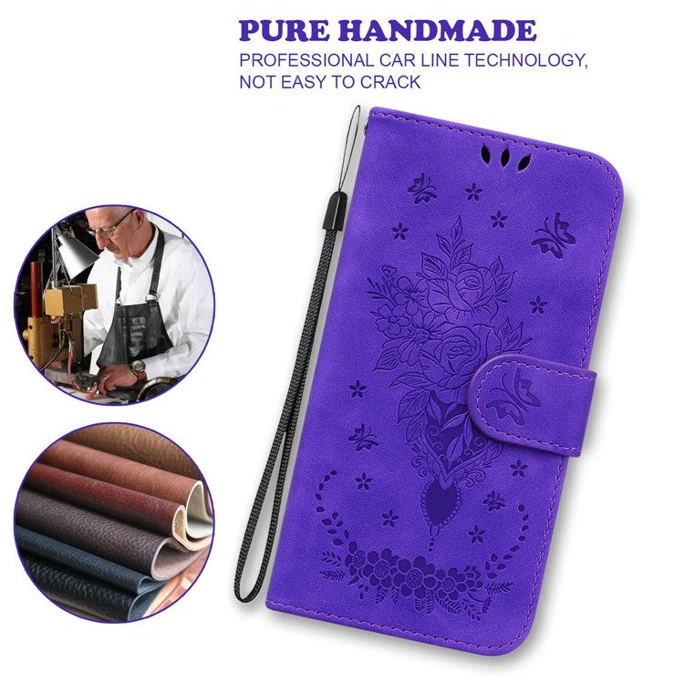 For Honor X40 5G / X9a 5G / Magic5 Lite 5G Leather Wallet Case Rose Butterfly Imprinted Foldable Stand Phone Cover - Purple