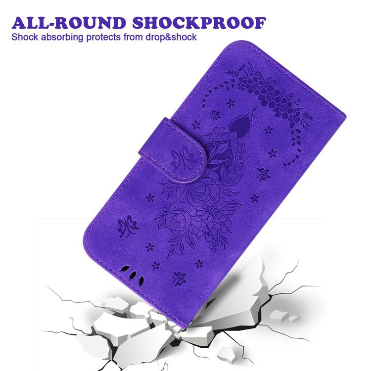 For Honor X40 5G / X9a 5G / Magic5 Lite 5G Leather Wallet Case Rose Butterfly Imprinted Foldable Stand Phone Cover - Purple