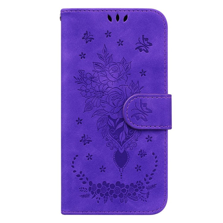 For Honor X40 5G / X9a 5G / Magic5 Lite 5G Leather Wallet Case Rose Butterfly Imprinted Foldable Stand Phone Cover - Purple
