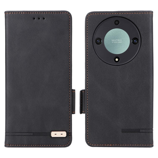 For Honor Magic5 Lite 5G / X9a 5G / X40 5G Phone Case PU Leather Hardware Decor Stand Wallet Phone Cover - Black