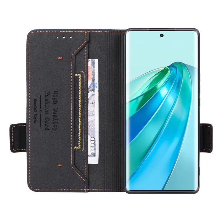 For Honor Magic5 Lite 5G / X9a 5G / X40 5G Phone Case PU Leather Hardware Decor Stand Wallet Phone Cover - Black