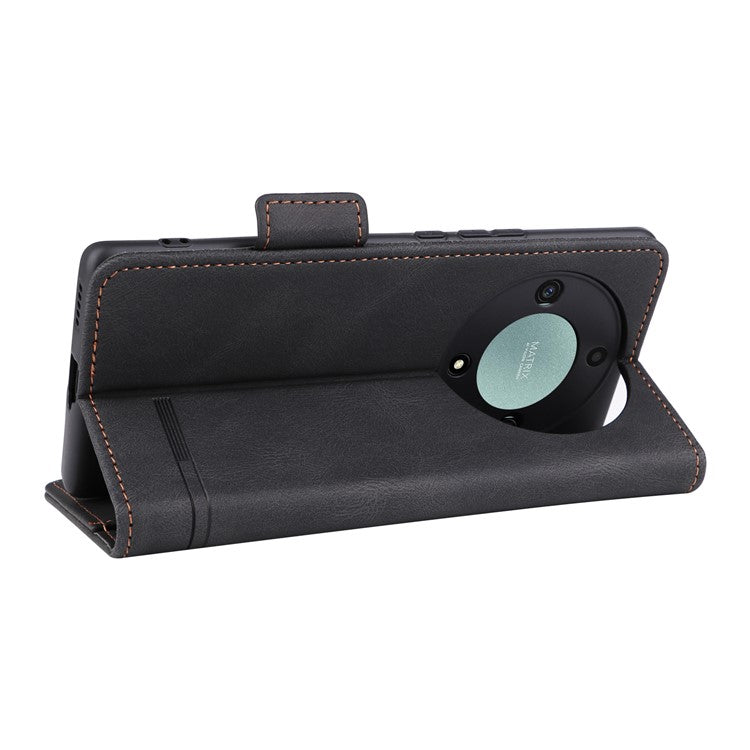 For Honor Magic5 Lite 5G / X9a 5G / X40 5G Phone Case PU Leather Hardware Decor Stand Wallet Phone Cover - Black