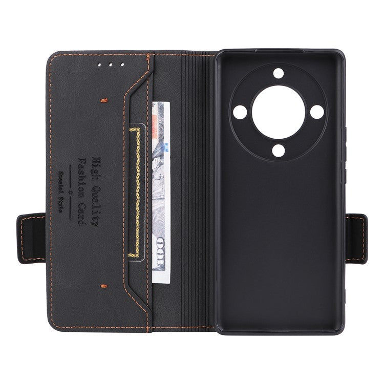 For Honor Magic5 Lite 5G / X9a 5G / X40 5G Phone Case PU Leather Hardware Decor Stand Wallet Phone Cover - Black