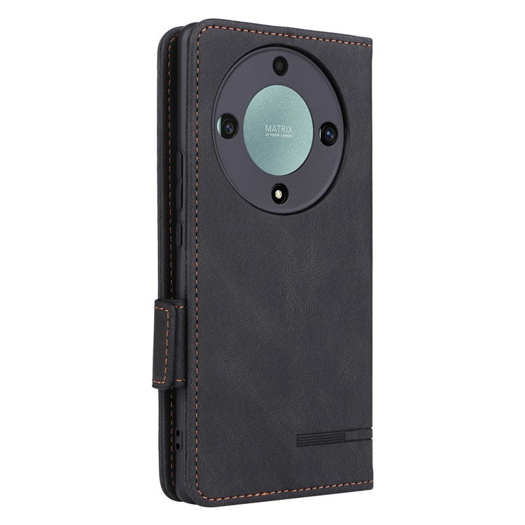 For Honor Magic5 Lite 5G / X9a 5G / X40 5G Phone Case PU Leather Hardware Decor Stand Wallet Phone Cover - Black