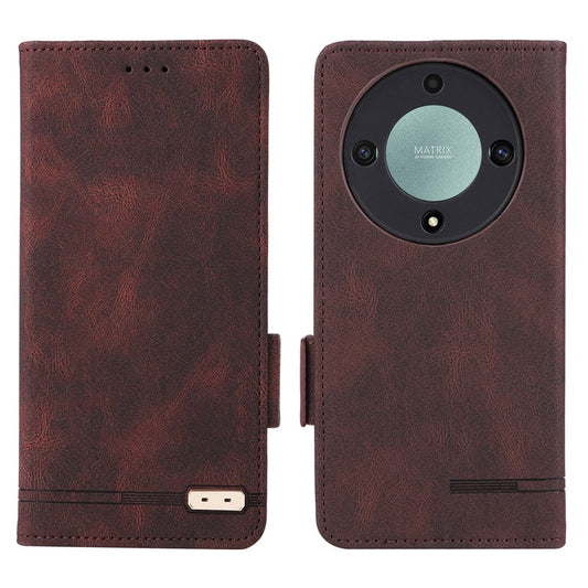 For Honor Magic5 Lite 5G / X9a 5G / X40 5G Phone Case PU Leather Hardware Decor Stand Wallet Phone Cover - Coffee