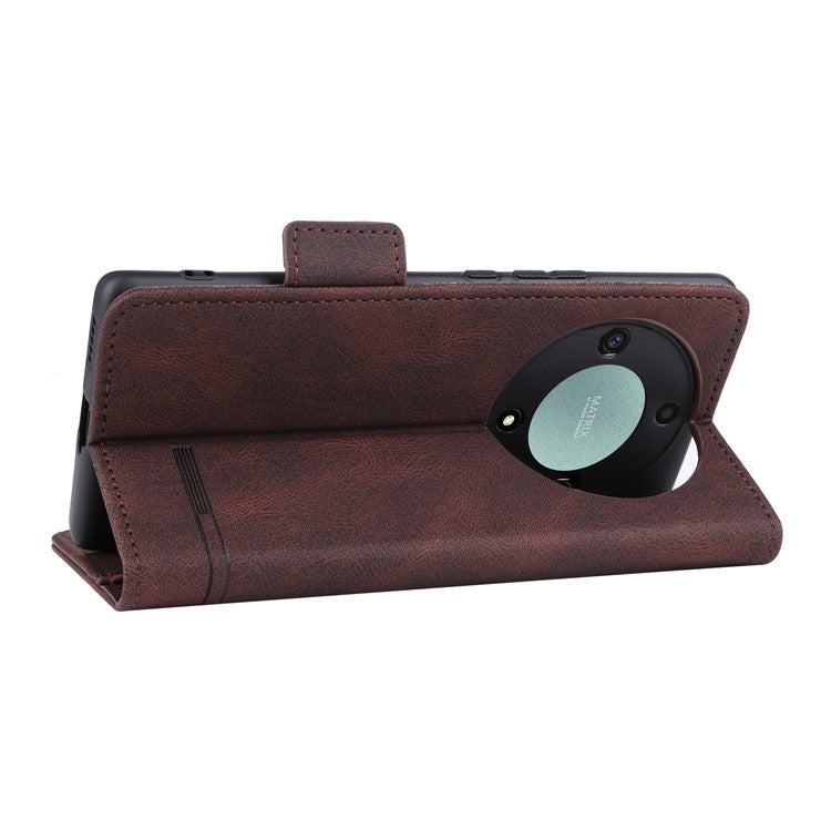 For Honor Magic5 Lite 5G / X9a 5G / X40 5G Phone Case PU Leather Hardware Decor Stand Wallet Phone Cover - Coffee