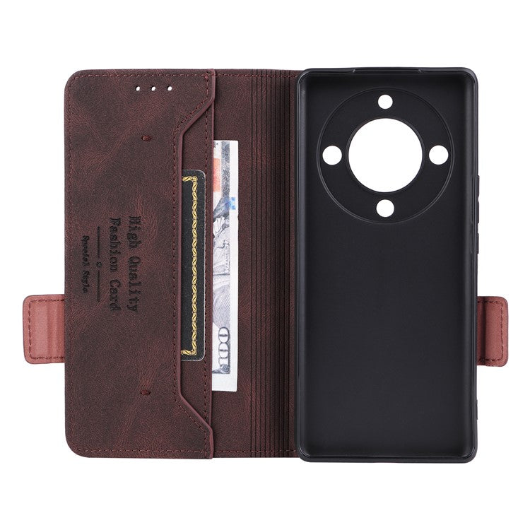 For Honor Magic5 Lite 5G / X9a 5G / X40 5G Phone Case PU Leather Hardware Decor Stand Wallet Phone Cover - Coffee