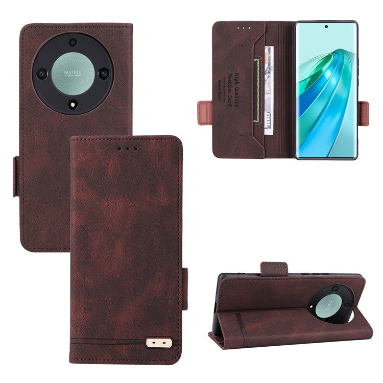 For Honor Magic5 Lite 5G / X9a 5G / X40 5G Phone Case PU Leather Hardware Decor Stand Wallet Phone Cover - Coffee