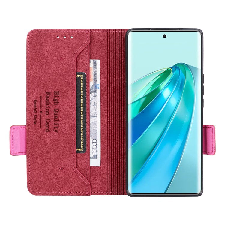 For Honor Magic5 Lite 5G / X9a 5G / X40 5G Phone Case PU Leather Hardware Decor Stand Wallet Phone Cover - Rose