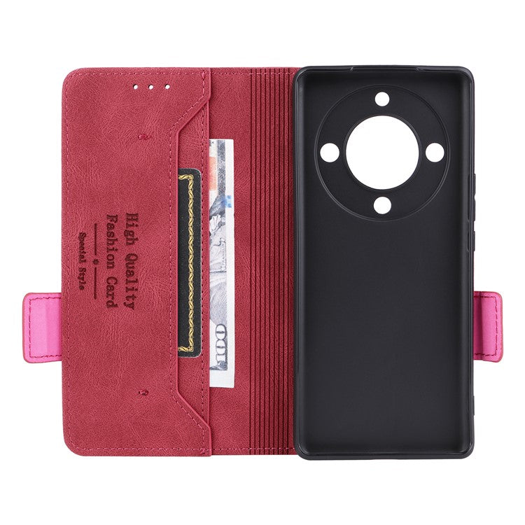 For Honor Magic5 Lite 5G / X9a 5G / X40 5G Phone Case PU Leather Hardware Decor Stand Wallet Phone Cover - Rose