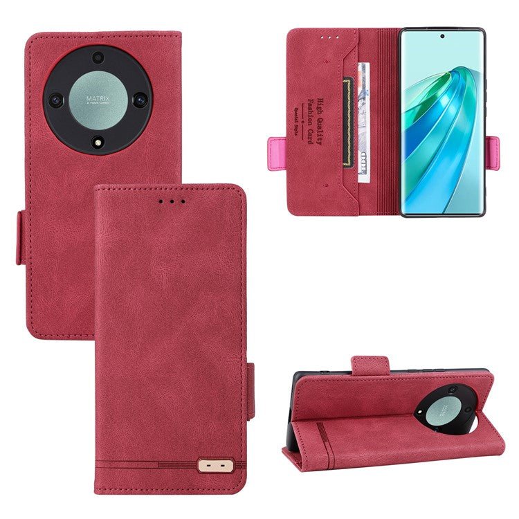 For Honor Magic5 Lite 5G / X9a 5G / X40 5G Phone Case PU Leather Hardware Decor Stand Wallet Phone Cover - Rose