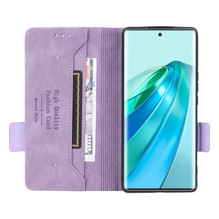 For Honor Magic5 Lite 5G / X9a 5G / X40 5G Phone Case PU Leather Hardware Decor Stand Wallet Phone Cover - Purple