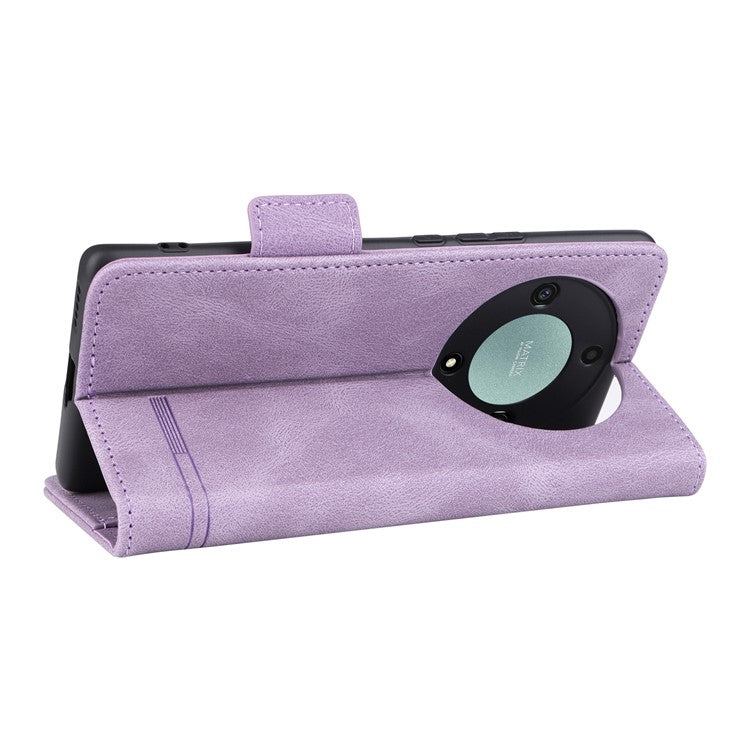 For Honor Magic5 Lite 5G / X9a 5G / X40 5G Phone Case PU Leather Hardware Decor Stand Wallet Phone Cover - Purple