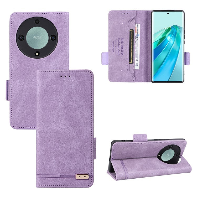 For Honor Magic5 Lite 5G / X9a 5G / X40 5G Phone Case PU Leather Hardware Decor Stand Wallet Phone Cover - Purple