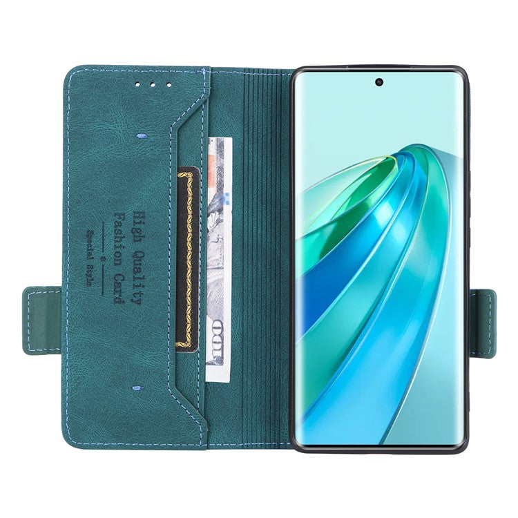 For Honor Magic5 Lite 5G / X9a 5G / X40 5G Phone Case PU Leather Hardware Decor Stand Wallet Phone Cover - Green