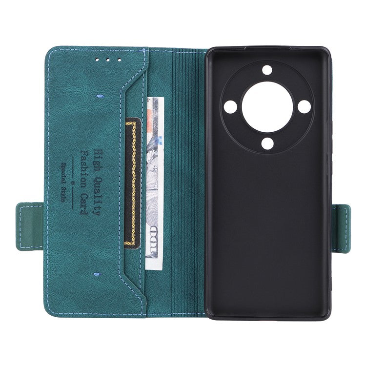 For Honor Magic5 Lite 5G / X9a 5G / X40 5G Phone Case PU Leather Hardware Decor Stand Wallet Phone Cover - Green