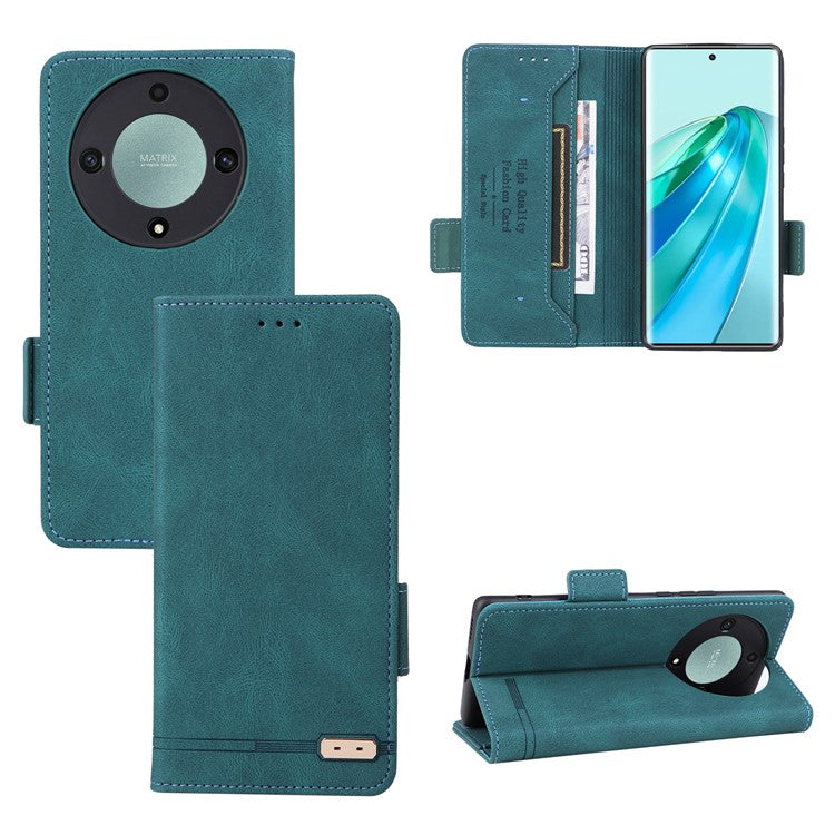 For Honor Magic5 Lite 5G / X9a 5G / X40 5G Phone Case PU Leather Hardware Decor Stand Wallet Phone Cover - Green