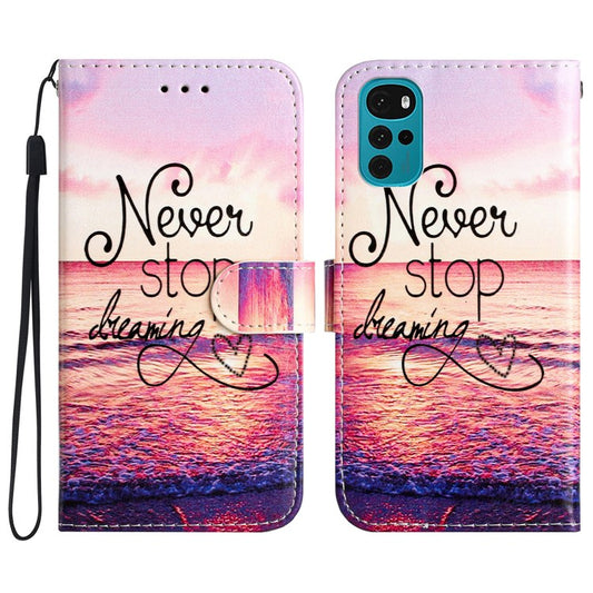 PU Leather Flip Cover for Motorola Moto G22 Shockproof Case Pattern Printing Wallet Phone Cover - Never Stop Dreaming
