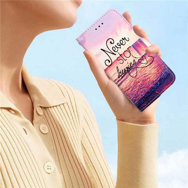 PU Leather Flip Cover for Motorola Moto G22 Shockproof Case Pattern Printing Wallet Phone Cover - Never Stop Dreaming