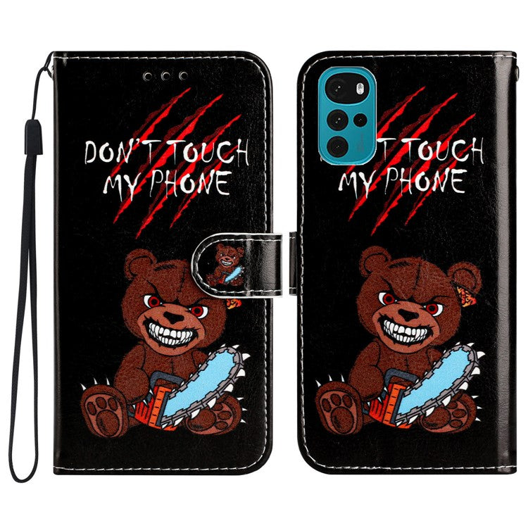 PU Leather Flip Cover for Motorola Moto G22 Shockproof Case Pattern Printing Wallet Phone Cover - Don't Touch My Phone