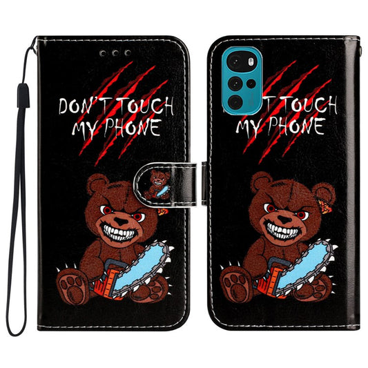 PU Leather Flip Cover for Motorola Moto G22 Shockproof Case Pattern Printing Wallet Phone Cover - Don't Touch My Phone