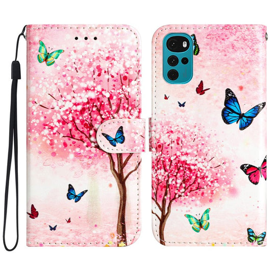 PU Leather Flip Cover for Motorola Moto G22 Shockproof Case Pattern Printing Wallet Phone Cover - Sakura